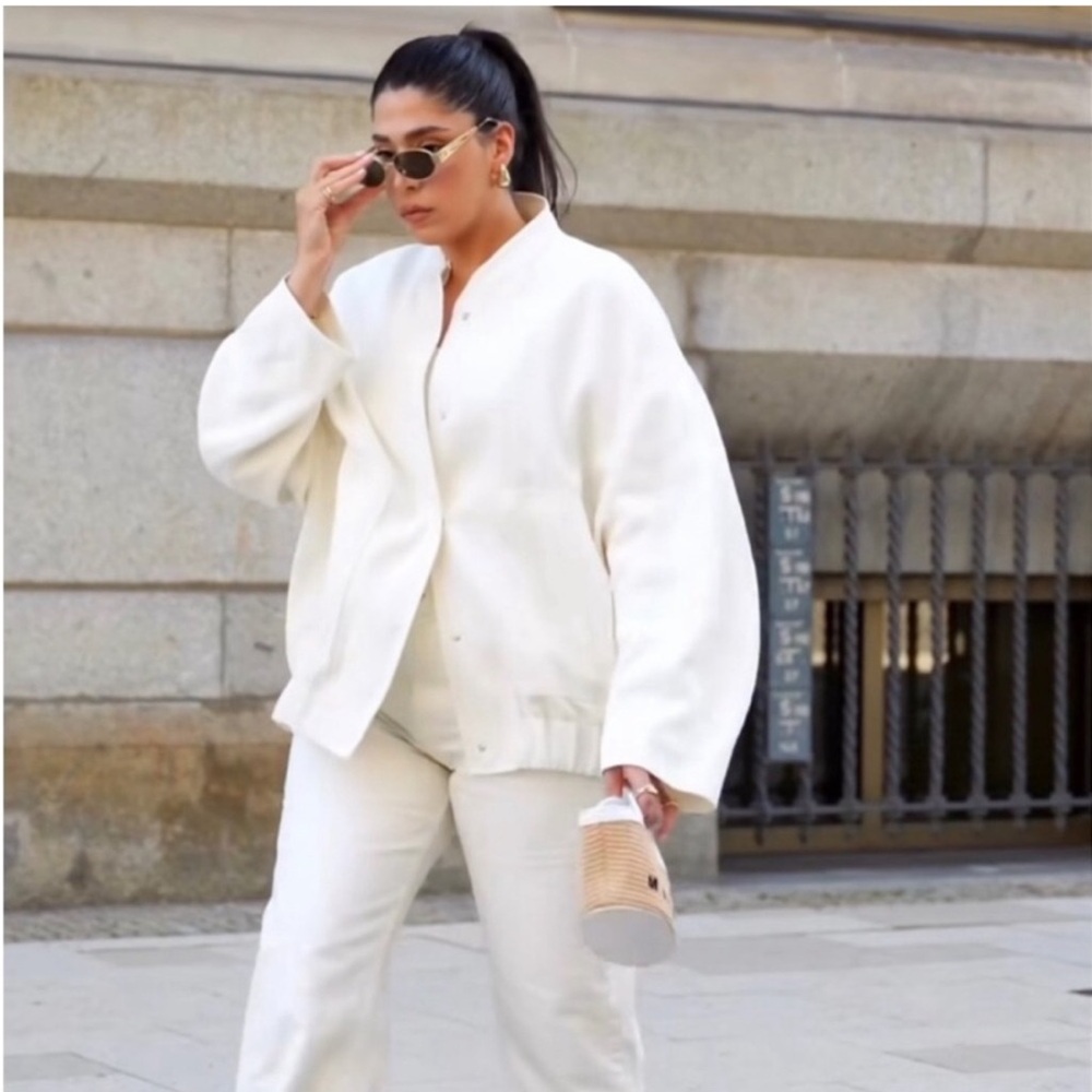 NWT Zara Oyster White Oversized Linen Blend Bomber